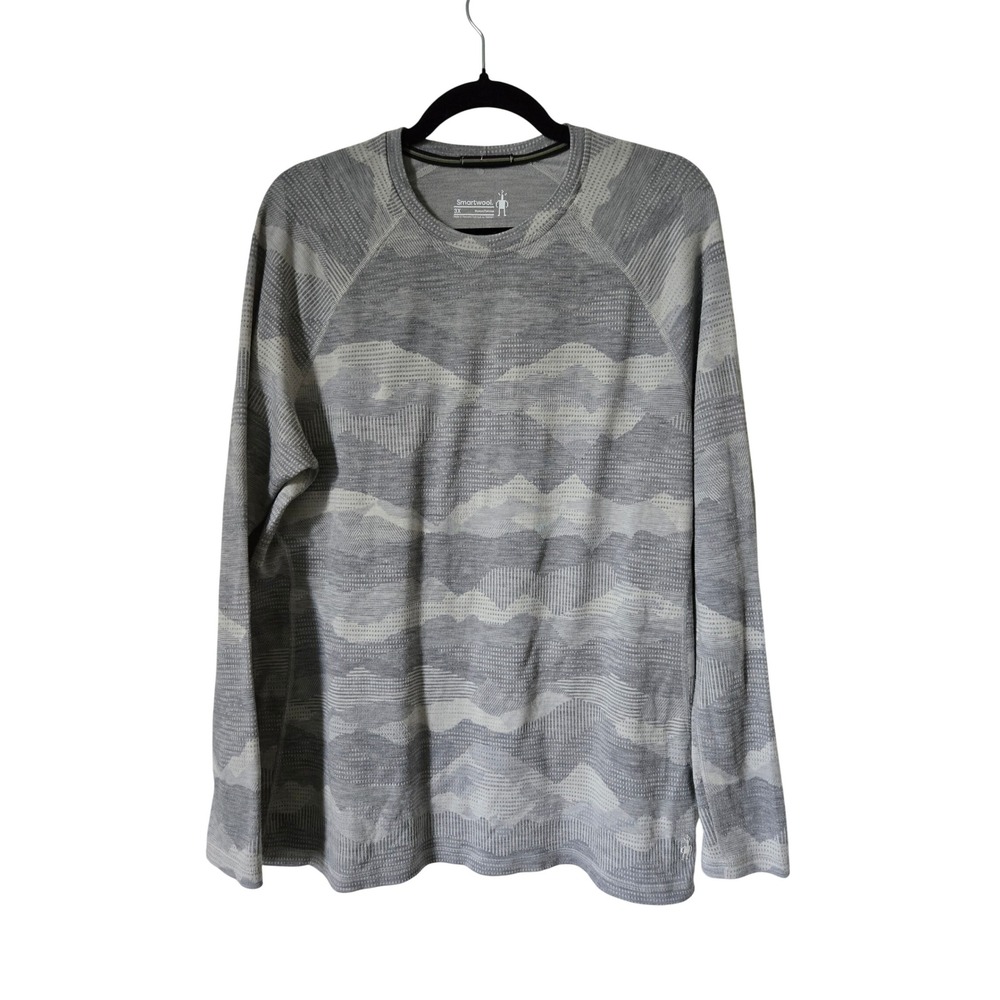 Smartwool Women 3X Long Sleeve Top Grey Merino Wool Mountain Jacquard Base Layer
